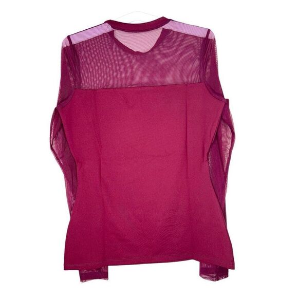 NEW Susana Monaco Crew Neck Mesh Long Sleeve Top in Oxblood Large - Picture 7 of 12